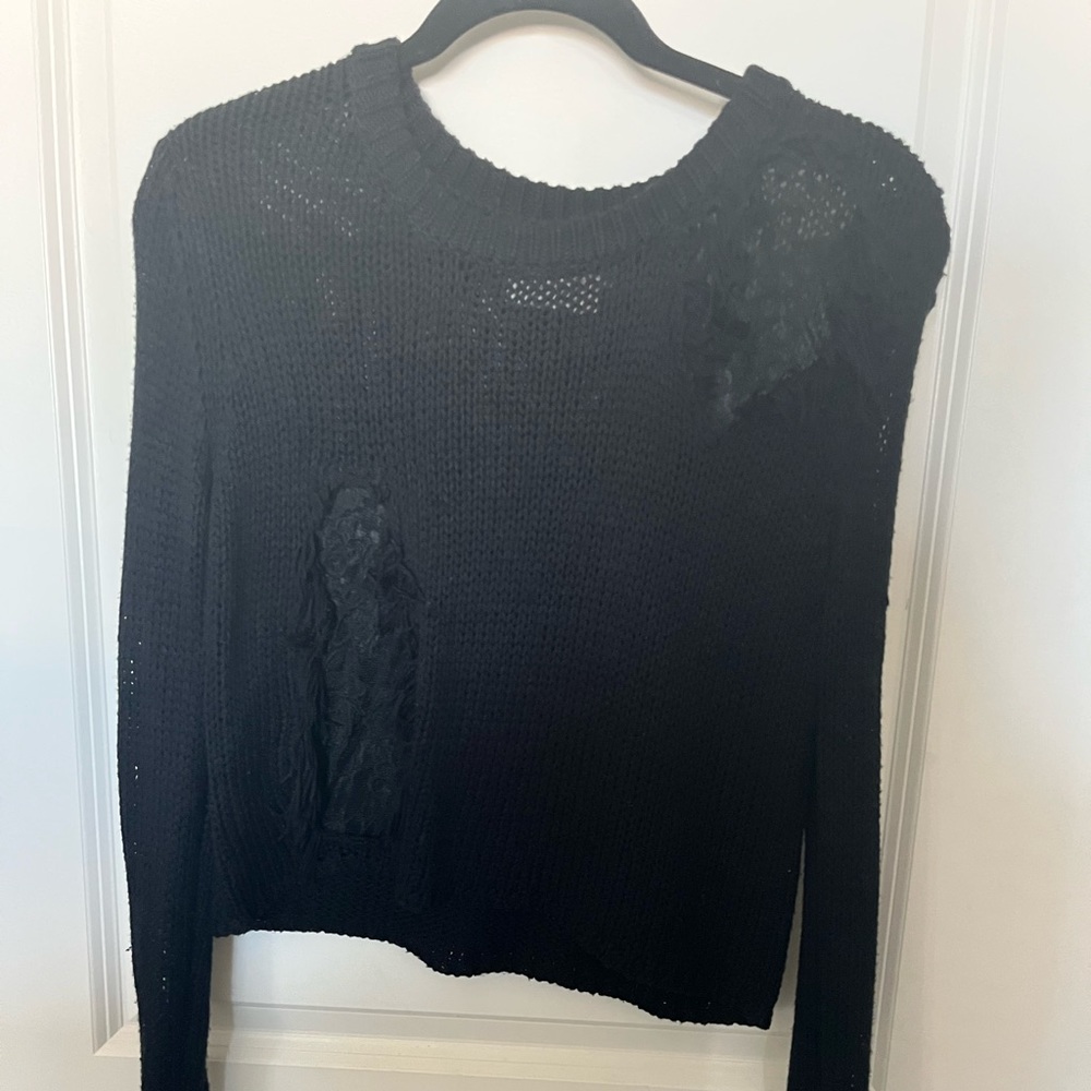 LF distressed sweater with lace patches